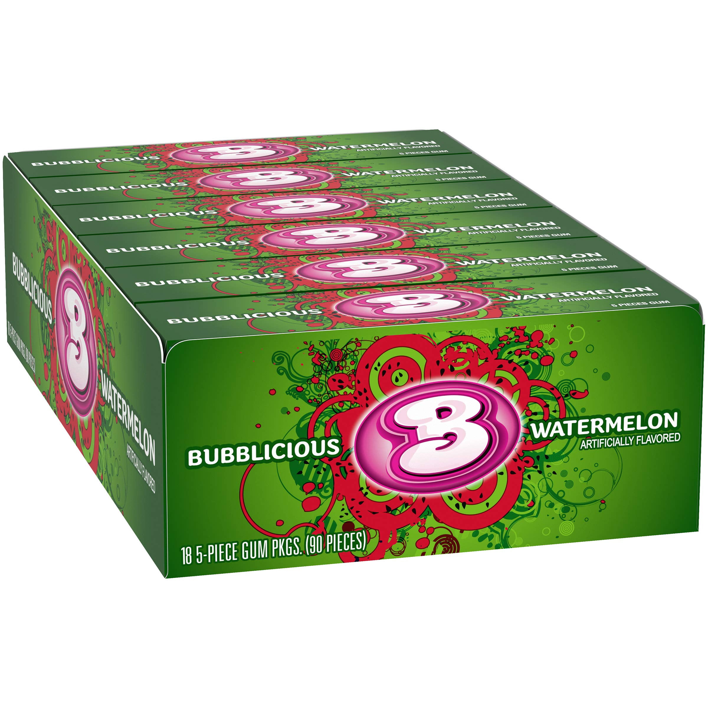 Bubblicious Watermelon Gum, 18 MFF30 Packs of 5 Pieces (90 Total Pieces)