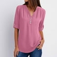 thumbnail image 2 of hotojiny Spring Tops for Women Lightweight Rolled Long Sleeve Henley Shirts Casual Summer V Neck Button Blouses Work Outfits, 2 of 7