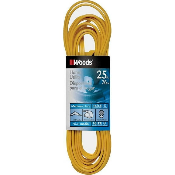 Woods 0831 16/3 25' Yellow SPT-2 Flat Utility Extension Cord