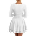 thumbnail image 2 of Women's Square Neck Mini Dress Ruffle Hem Ruched Waist Long Sleeve Corset Party Casual Summer Outfit, 2 of 5