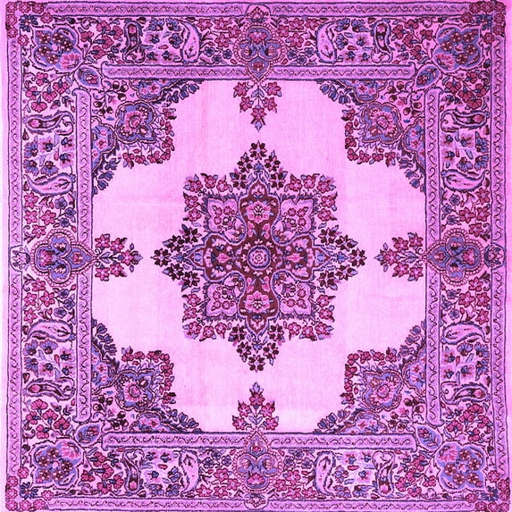 Ahgly Company Indoor Square Medallion Purple Traditional Area Rugs, 8' Square