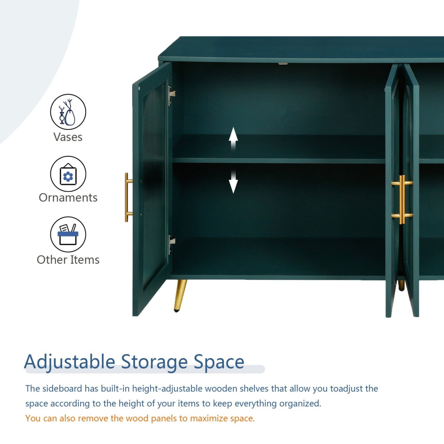 TV Stand for 65+ Inch TV Wood Media Console with Glass Door Storage Cabinet & Adjustable Shelves, Modern TV Console for Living Room Bedroom, Navy Blue
