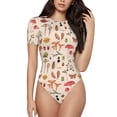 thumbnail image 2 of Goofa Retro Autum Mushrooms Printed Women Rash Guard Short Sleeve,Tummy control Swimsuit Surfing Swimsuit Bathing Suit One Piece Swimsuit UPF 50-Medium, 2 of 9