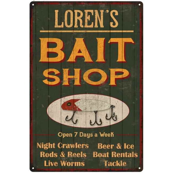 LOREN'S Green Bait Shop Man Cave 16 x 24 Matte Finish Metal 116240027379