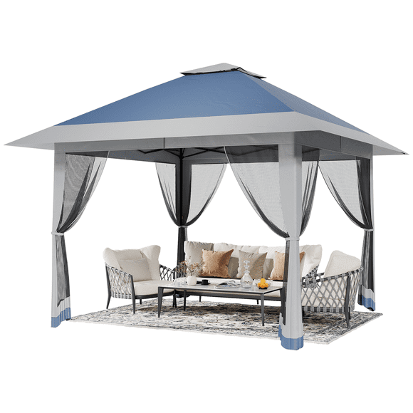 Quick Pop-Up Outdoor Gazebo Canopy Tent 13x13FT - Double Vented Roof, Adjustable Height, Mosquito Netting, Mesh Walls, Waterproof UV Protection, Portable with Carry Bag Dark Army Green + Heather Gray