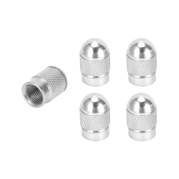 Unique Bargains Tire Valve Stem Caps for Car and Bike - 5PCS Silver Tone 0.39"x0.63"(OD*L) Aluminum Alloy
