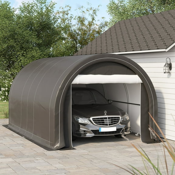 Carport 10X16 FT Car Canopy Tent Heavy Duty Metal Portable Garage Ventilated Storage Shelter Canopy Cover Zippered Door for Tools Car Truck SUV Boat, Gray
