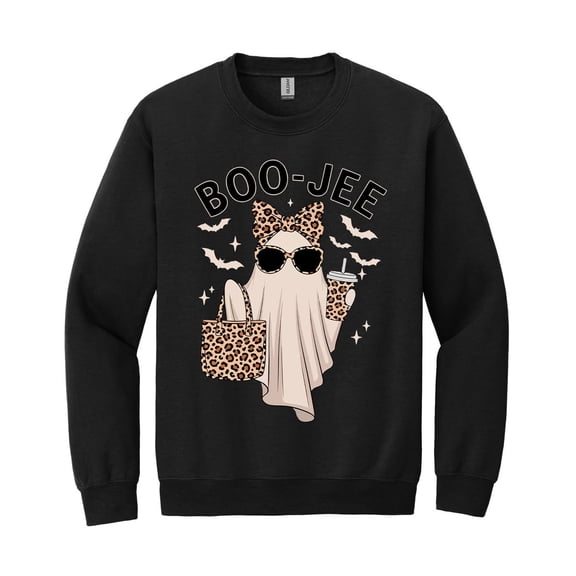 Boo-Jee Ghost Sweatshirt, Leopard Print Ghost Coffee Graphic Pullover, Funny Fall Halloween Gift