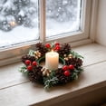 thumbnail image 7 of Artificial Greenery Candle Ring Wreath, 7.87 in Multicolor Plastic Table Centerpiece for 3-4 in Candles, Holly Design C, 7 of 7