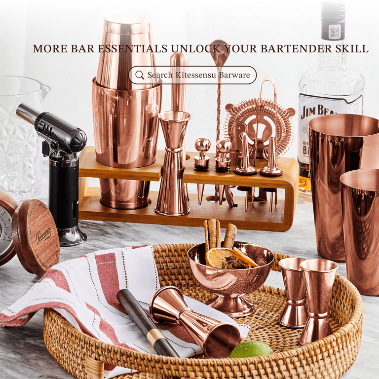 KITESSENSU Bartender Kit, 15-Piece Cocktail Shaker Set with Stand, Drink  Mixer Set, Bar Set with All Essential Bar Accessory Tools |Rose Gold
