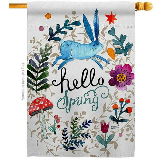 Angeleno Heritage H130334-BO Hello Spring Floral Double-Sided Garden Decorative House Flag, Multi Color