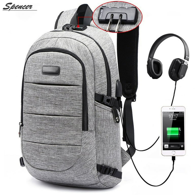 Spencer Laptop Backpack for Men & Women, Anti Theft with lock Water  Resistant Business Backpack with USB Charging Port Fits UNDER 17 Laptop &  Notebook (Gray) 