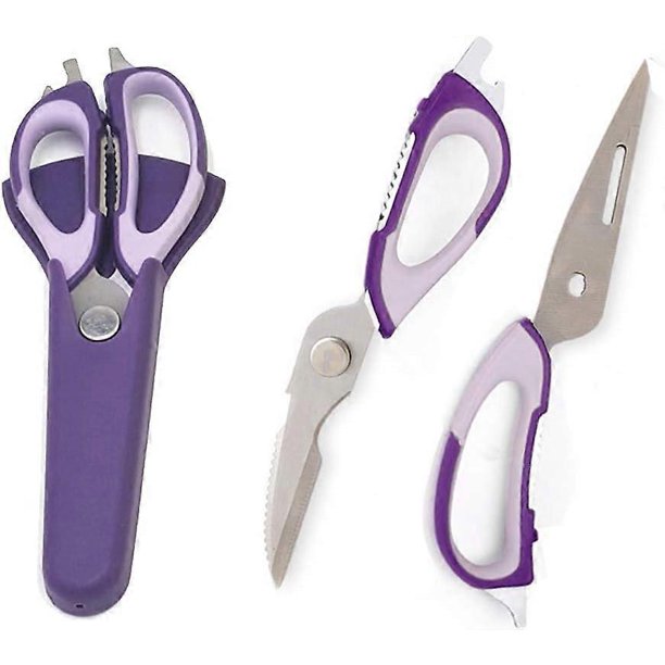 (purple)Multifunction Kitchen Food Scissors, Detachable Stainless Steel Heavy Duty Culinary Scissors, 7-in-1 Household Shears with Magnetic Holder, fo