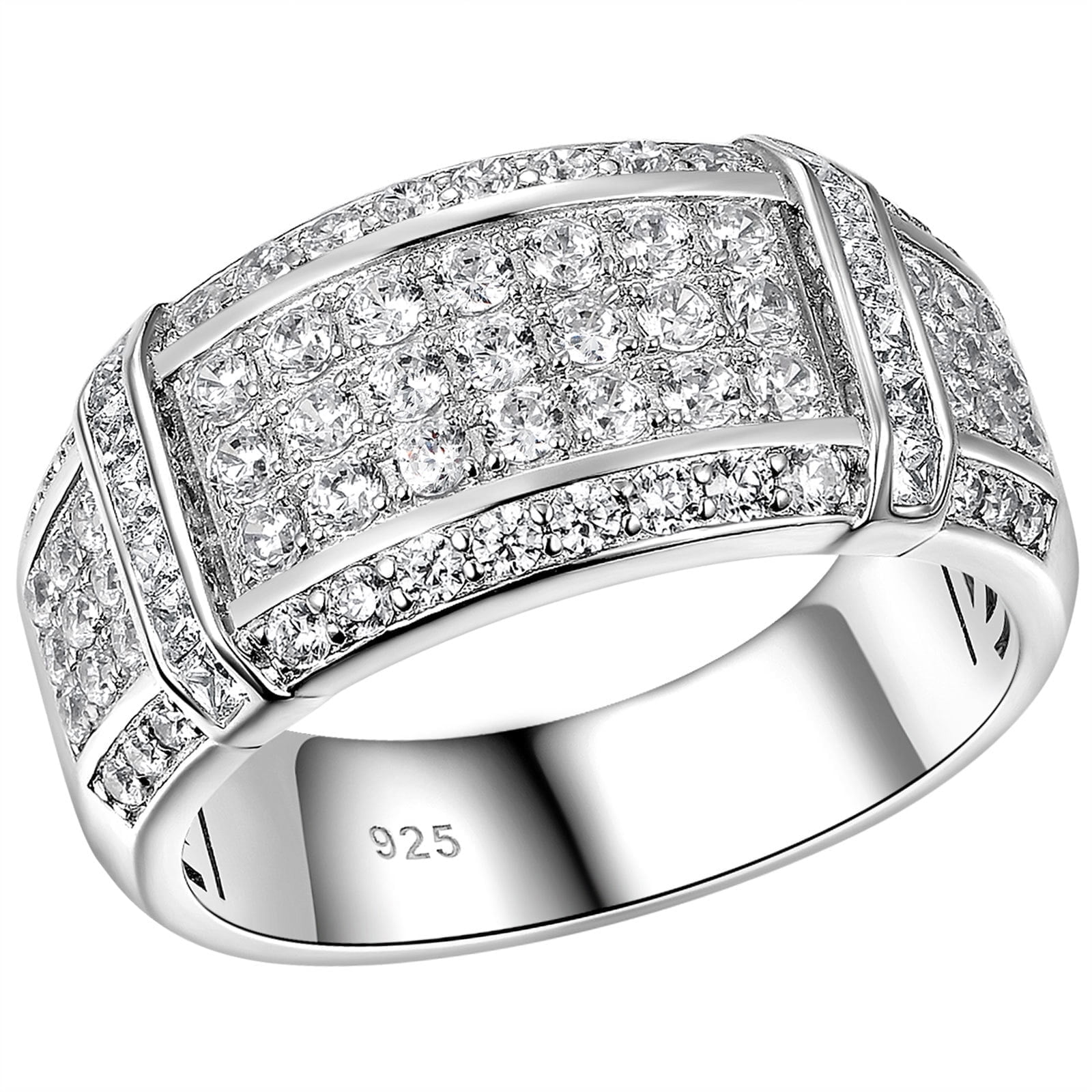 SHELOVES Mens Wedding Rings 925 Sterling Silver Rings Wedding Band for Man Round Cut AAAAA Cubic Zirconia CZ Size 10