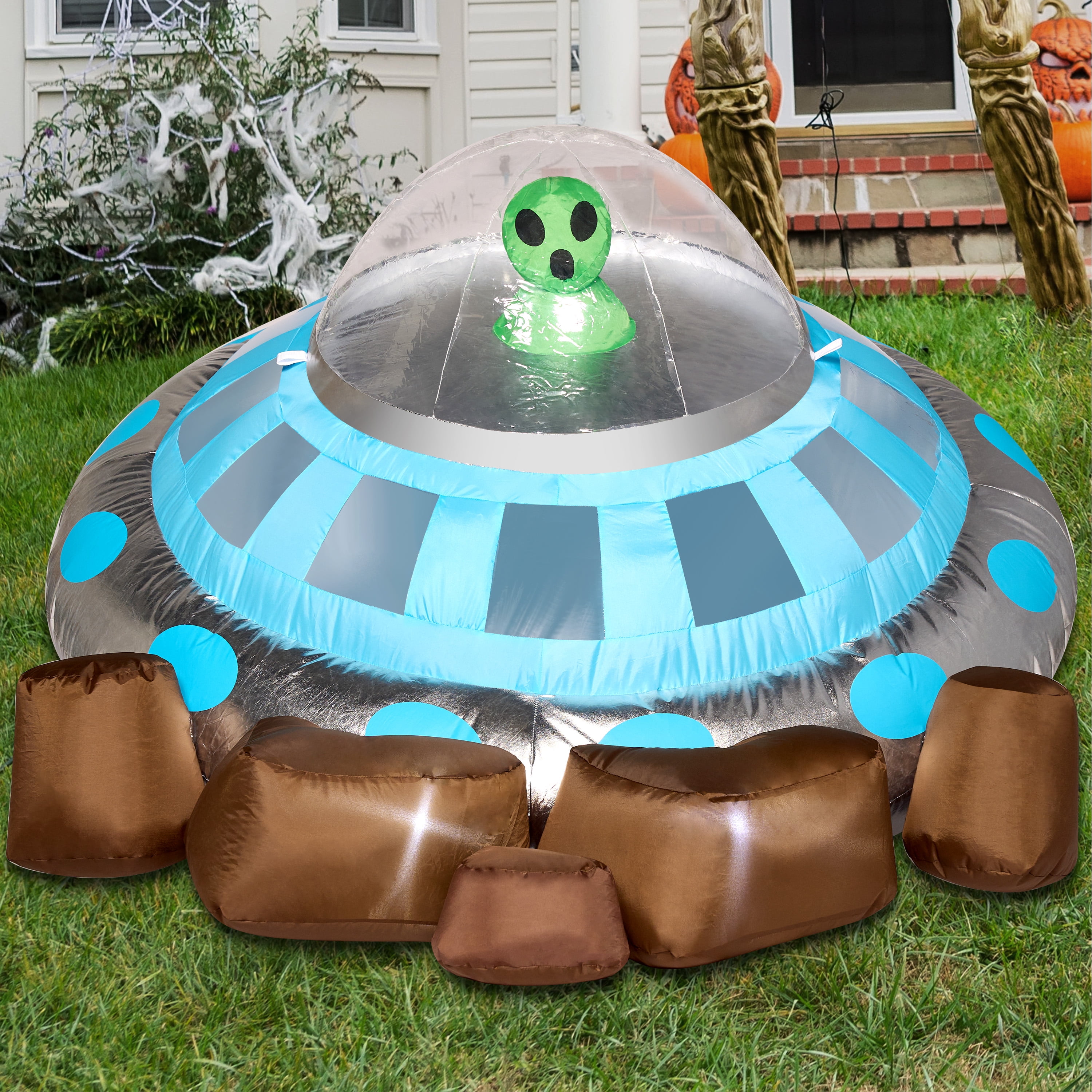 Joyfy 5ft Halloween Inflatable UFO Alien Decorations,Blow Ups Crashing UFO Yard Decoration with Color Changing Lights for Inflatable Decor Outside
