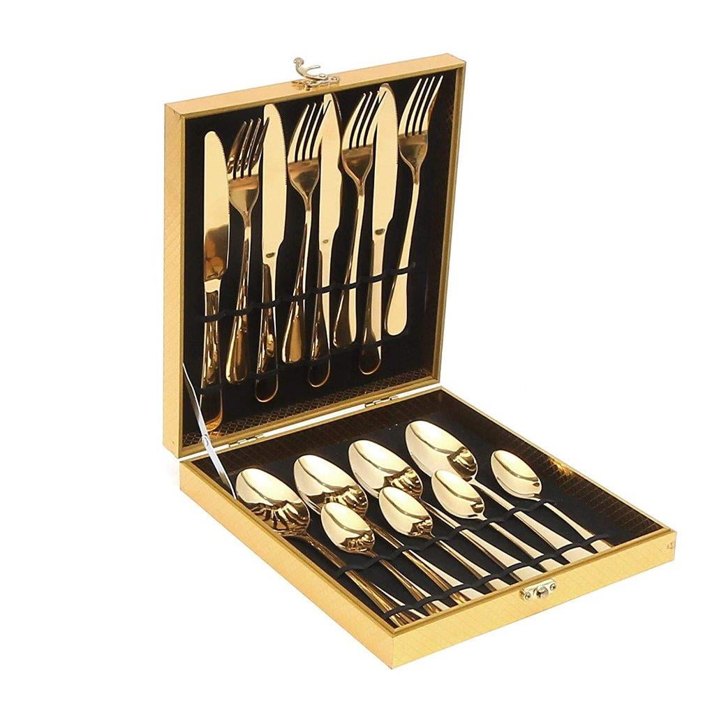 Home decoration pottery dinnerware home decor modern dinnerware set gold Kitchenware set Gift Box gifts for mom Knives Forks Spoons gift 4