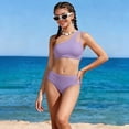 thumbnail image 2 of NAFUU Girls Swimwear Two Piece Swimsuits One-Shoulder Bikini Swimsuit Padded Bikini Tops With Bottoms Solid Color Bathing Suit For Girl 11-12 Years, 2 of 6