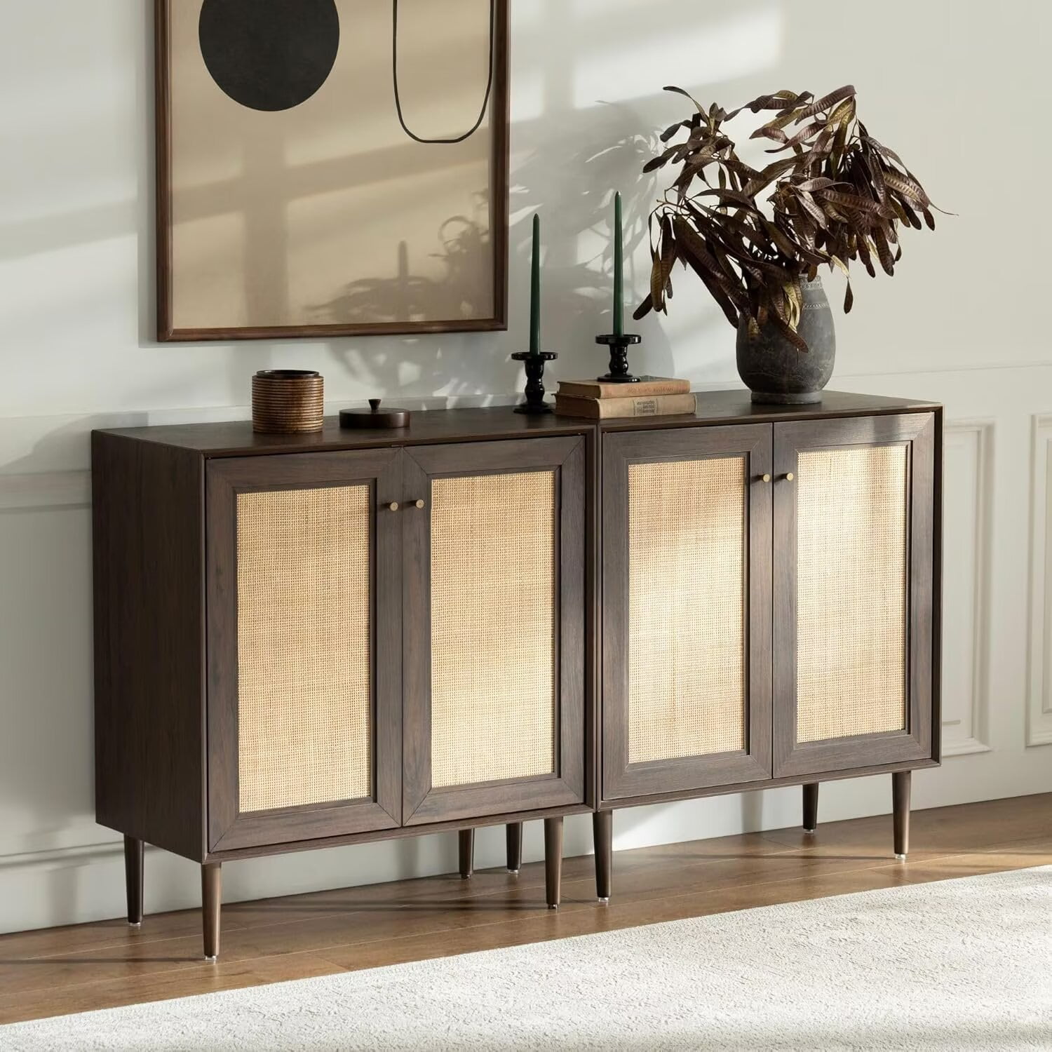 EYYTHUNG Storage Cabinet Set of 3, Accent Storage Cabinets for Living Room, Walnut