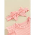 thumbnail image 5 of BABAMOON Newborn Baby Girl Summer Clothes Solid Color Short Sleeve Ruffle Romper with Shorts and Headband Outfits, 5 of 9