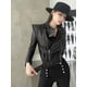 thumbnail image 4 of Abrigo de piel de oveja auténtica negra recortada para mujer, tendencia 2024, chaqueta de cuero genuino para motocicleta con diseño de diamantes con volantes y mangas extraíbles, 4 of 4