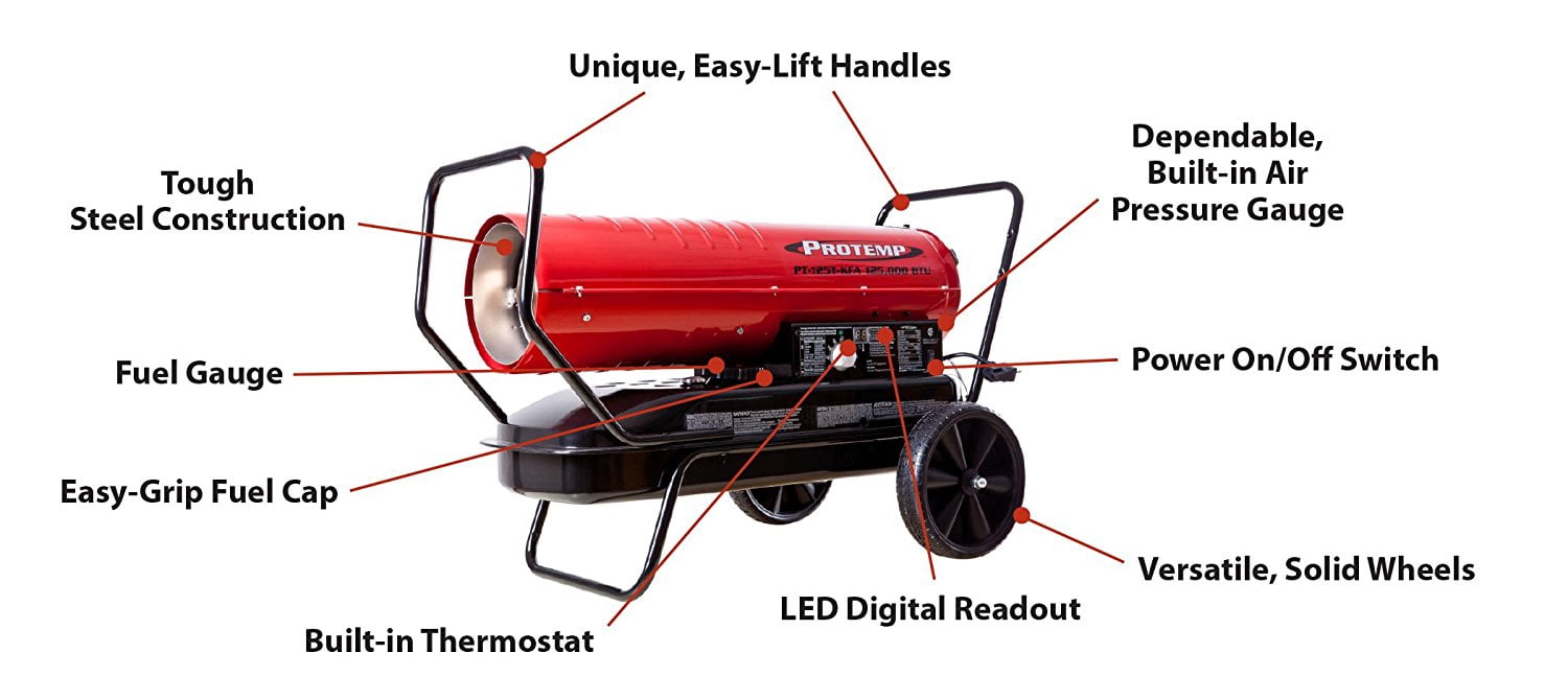 Protemp Kerosene Heater With Thermostat Portable 125000 Btu 3100 Sq. Ft. Ul  120 V/2.3 A 10  - Walmart.com