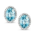 thumbnail image 2 of Gem Stone King 10K White Gold Blue Zircon and White Diamond Halo Stud Earrings for Women | 2.74 Cttw | Gemstone Birthstone | Oval 7X5MM, 2 of 5