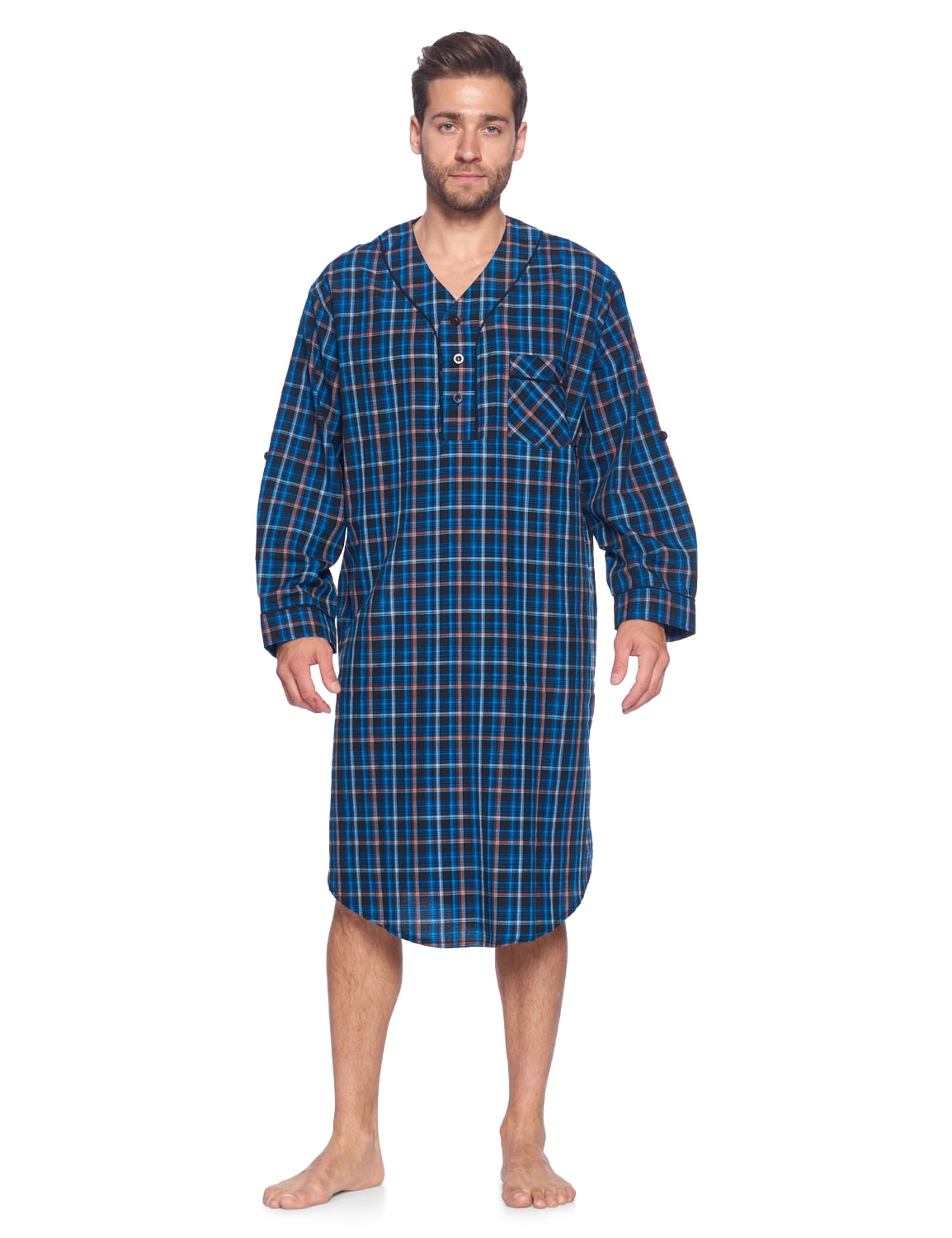 Ashford & Brooks Mens Woven Long Sleep Shirt Nightshirt, Black/Blue