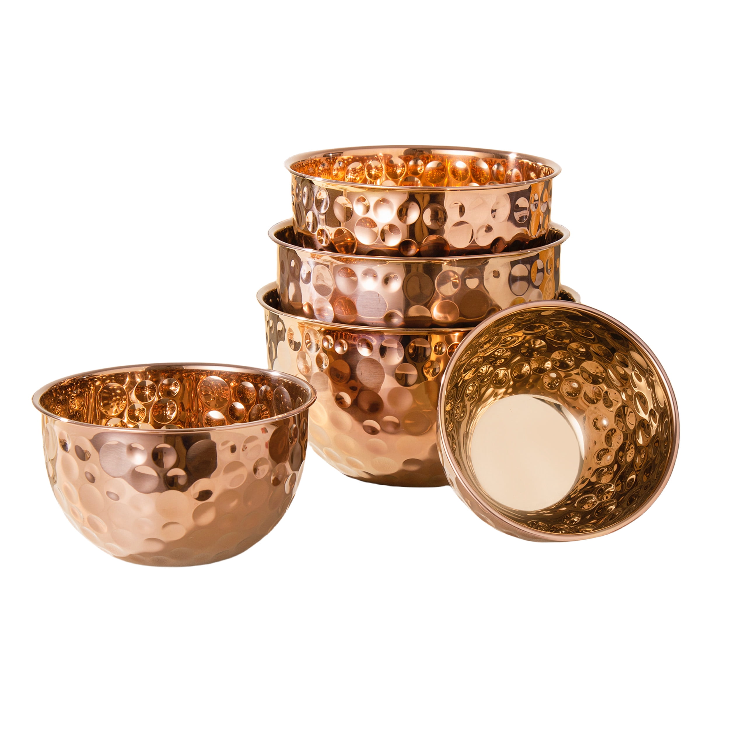 MegaChef Hammered Bubble Texture 5 Piece Stainless Steel Serving Bowl Set in Copper