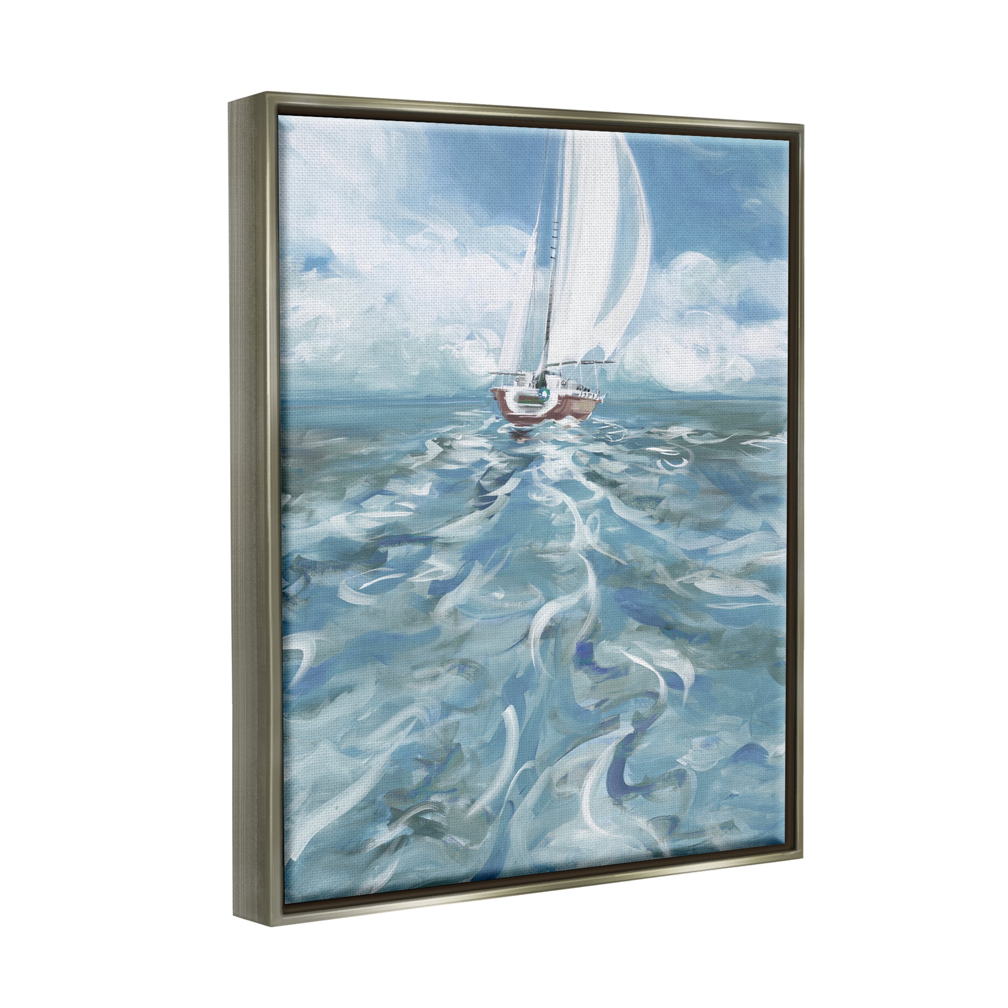 Stupell Industries Boat Waves Wake Painting Transportation Painting Gray Floater Framed Art Print Wall Art, 25 x 31
