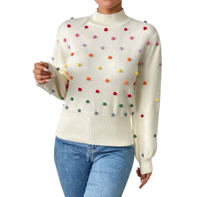 Gibobby SuéTer Para Mujeres Suéter de punto de colorido con cuello redondo elegante para mujer: elegante de otoño e invierno(Beige,G)