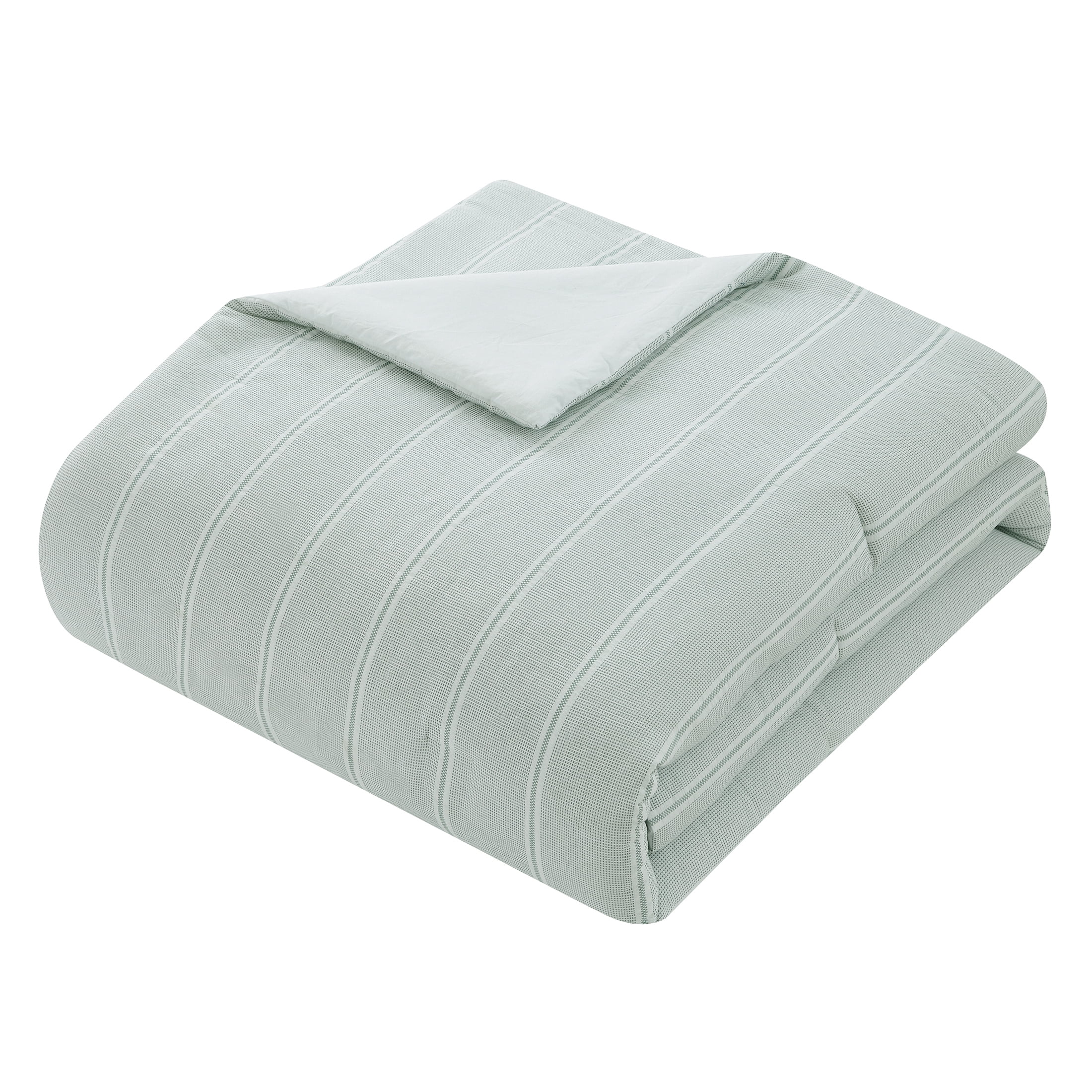 My Texas House Miray 3-Piece Green Stripe Cotton Jacquard Comforter Set, Full/Queen
