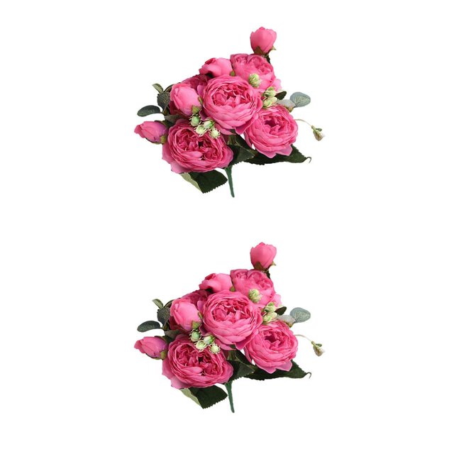 sweethay Ramo de rosas persas filipinas artificiales de 5 cabezas, simulación para el hogar, decoración para fiesta de boda, flores Rosa roja 2piezas