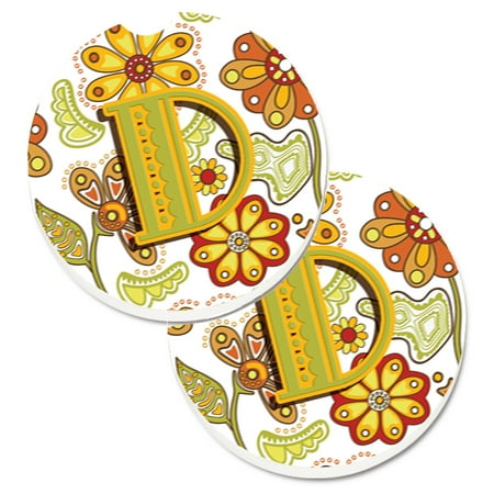 

Carolines Treasures CJ2003-DCARC Letter D Floral Mustard and Green Set of 2 Cup Holder Car Coasters Large multicolor