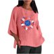 thumbnail image 1 of Nueva camiseta de lino con cuello redondo y mangas tres cuartos con estampado del Día de la Independencia para mujer Pompotops FGAJ3110, 1 of 6