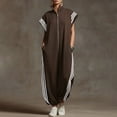thumbnail image 4 of Jumpsuits for Women Workwear Romper Stripe Zipper Casual Stand Collar Short Sleeve Wide Leg Jumpsuit Loose Elastic Cuffed Jogger One Piece Jumpsuit, 4 of 6