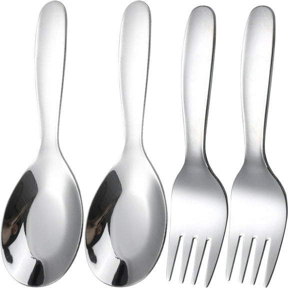HEMOTON 2 Spoons 2 Forks Elegant Flat Bottom Table Cutlery Set for Families