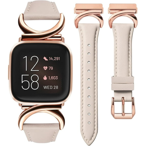 TOYOUTHS Slim Leather Band Compatible with Fitbit Versa 2/Fitbit Versa/Versa Lite, Slim Leather Strap with C-Shape Metal Buckle, Stylish Replacement for Fitbit Versa 2 Bands Women