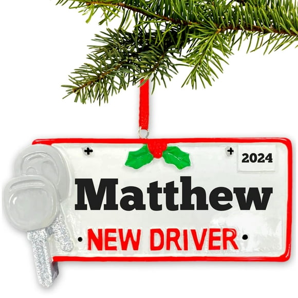New Driver - Personalized Car Christmas Ornament - License Plate Tag Christmas Tree Ornament Keepsake Gift with Custom Name