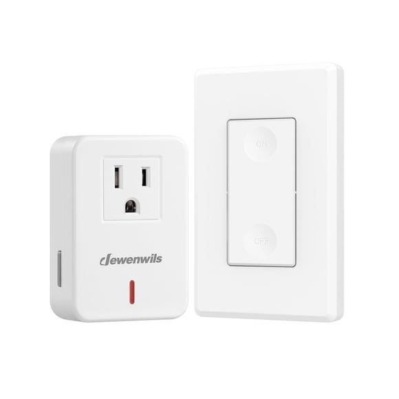 DEWENWILS Interrupteur d'Éclairage Mural Sans Fil avec Prise de Télécommande, Interrupteur d'Alimentation Électrique à Brancher et à Couper pour Lampe, Sans Câblage, Ex