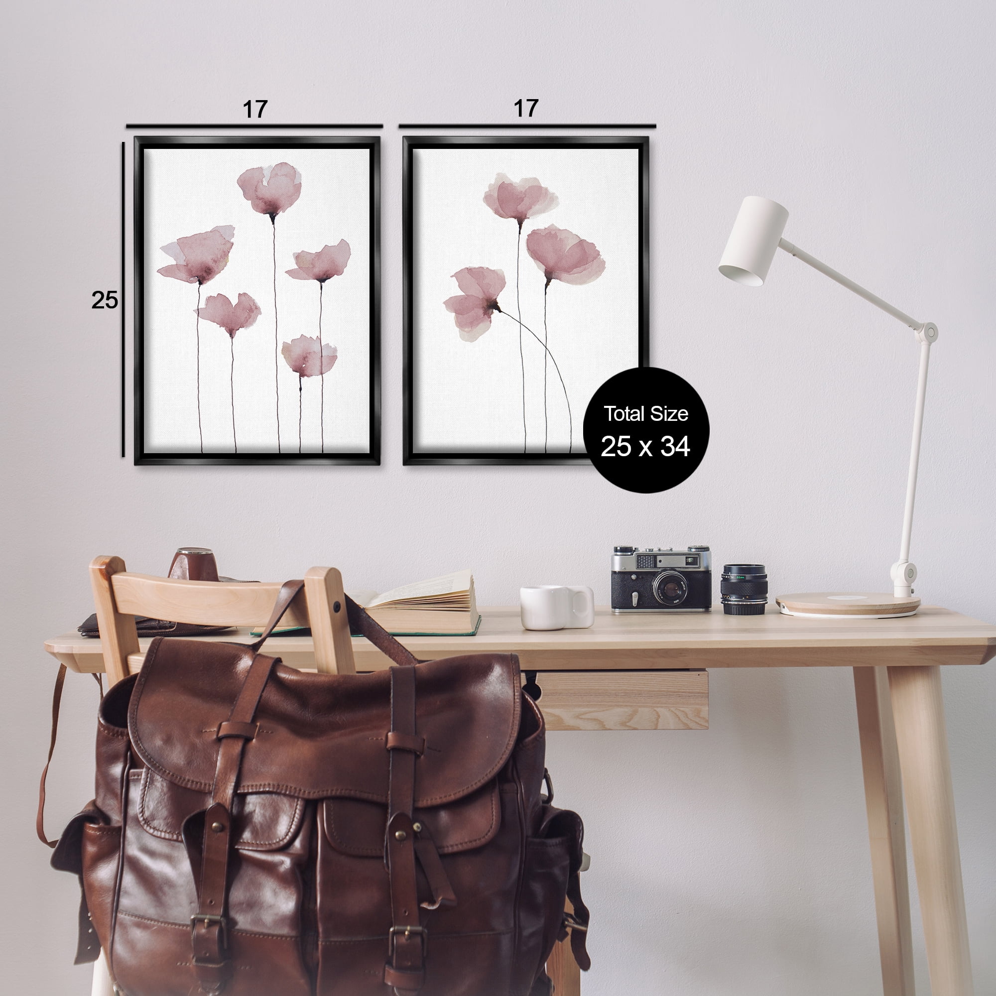 Stupell Industries Poppies Standing Tall Floral & Botanical Painting Black Floater Framed Canvas Art Print Wall Art, 17 x 25, Set of 2