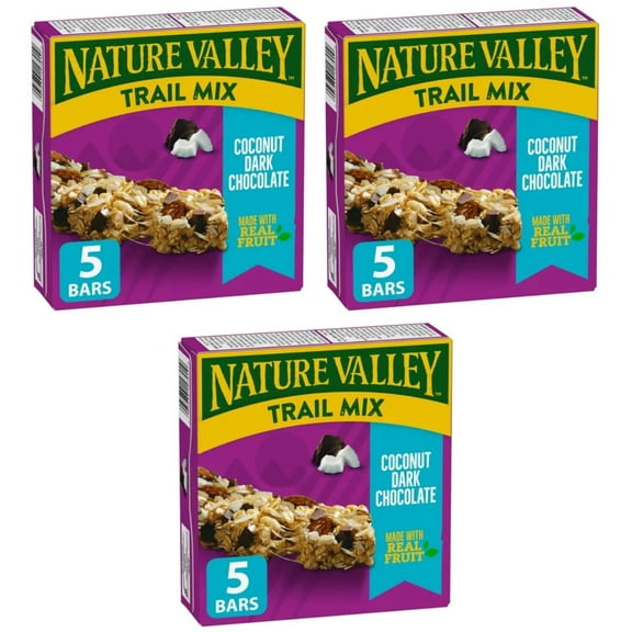 Nature Valley Chewy Trail Mix Granola Bars, Coconut Dark Chocolate, 5ct, 160g (3 Pack)