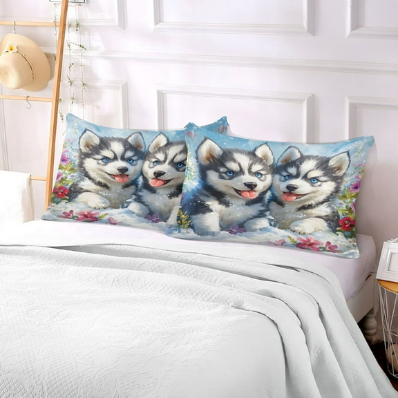 Pillow Case Plush Pillow Huskies in Bloom Case standard size/King size/Queen size Bed Pillow Pillowcases