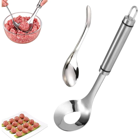 2027 New Stainless Steel Meatball Maker, Meatball Maker Spoon,Meatball Spoons,Stainless Steel Meatball Maker Spoon with Hole Convenient Storage Design Long Handle Spoon for Kitchen