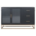 thumbnail image 4 of Harper & Bright Designs Queen Murphy Bed Wall Bed with Gold Leg, Queen Size Cabinet Bed Folding Wall Bed with Frosted Glass Doors Design and Fake Drawers, Black, 4 of 14