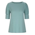 thumbnail image 6 of Women's Puff Sleeve Tops Summer Crewneck Loose Casual Blouse Shirts Green S, 6 of 7