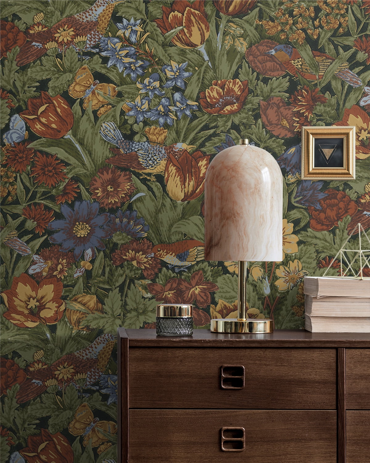 NextWall  Bird Floral Peel and Stick Wallpaper 20.5 in. W x 18 ft. L - Russet & Riverside