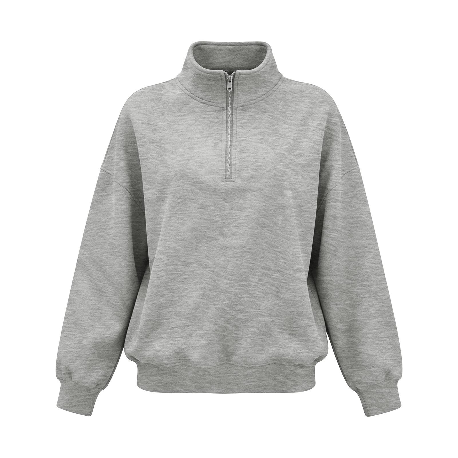 CBASIHI Womens Quarter Zip Fleece Sweatshirts Loose Fit Fall Winter Casual Long Sleeve Stand Collar Pullover Tops Gray S-2XL