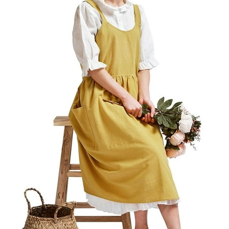 

Benafini Soft Cotton Linen Apron - Retro Linen Art Apron Adjustable Casual Apron
