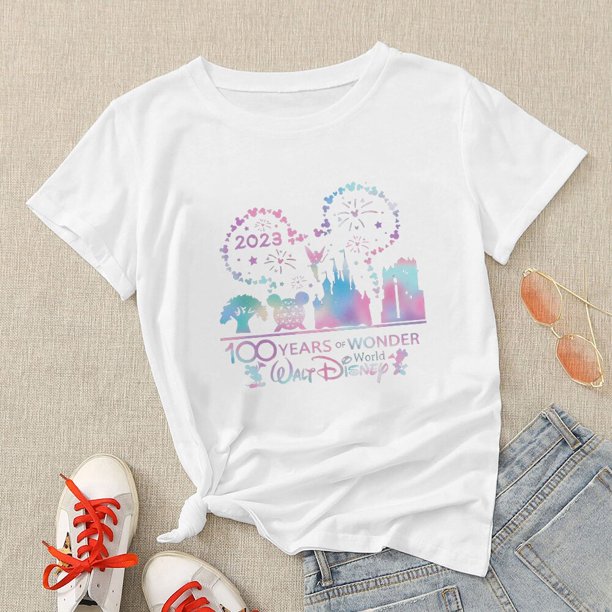 100 Years of Wonder Disney T-shirts Classic Mickey Mouse Print Black Tops Aesthetic Harajuku T Shirt Women Streetwear CasualXXXL Gao Jinjia LED