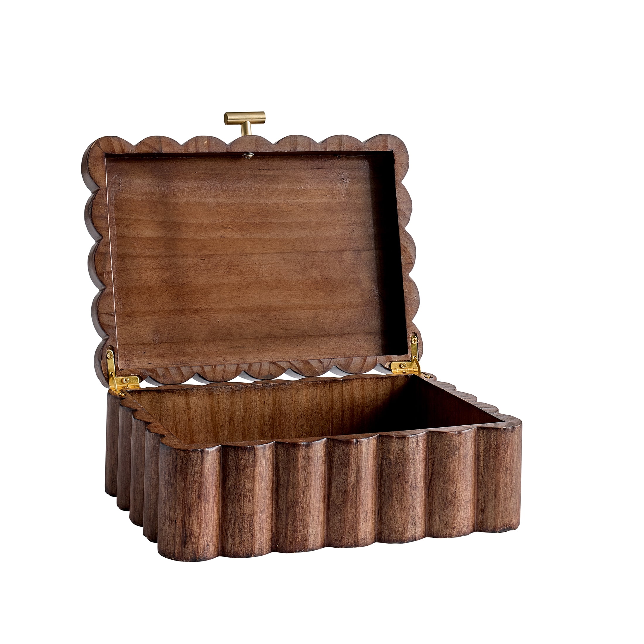 Better Homes & Gardens Scalloped Wooden Jewelry Box with Lid, Decorative Trinket Storage Organizer, Natural Wood